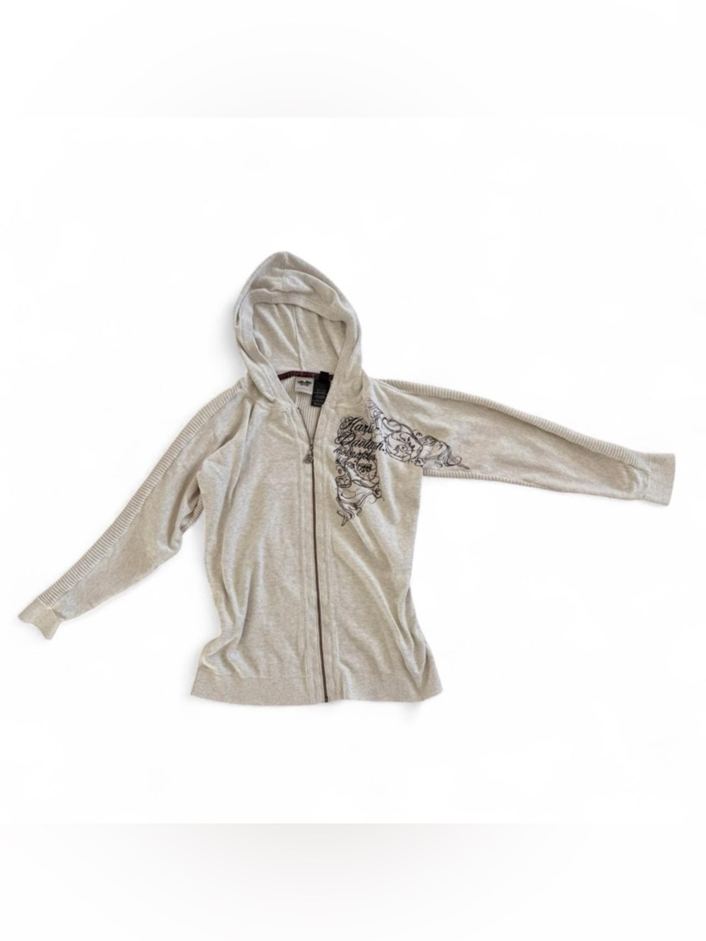 Y2K Harley-Davidson Light Gray Zip Hoodie Jacket with Plum Purple Graphic - XL
